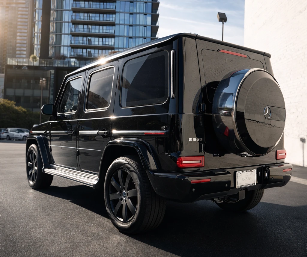 Black Mercedes-Benz G550 G-Wagon - rear three-quarter view in San Diego