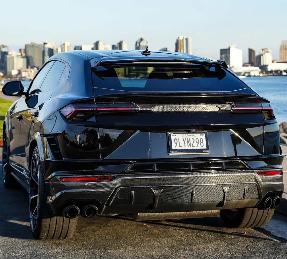 Black Lamborghini Urus Performante - rear view with quad exhaust